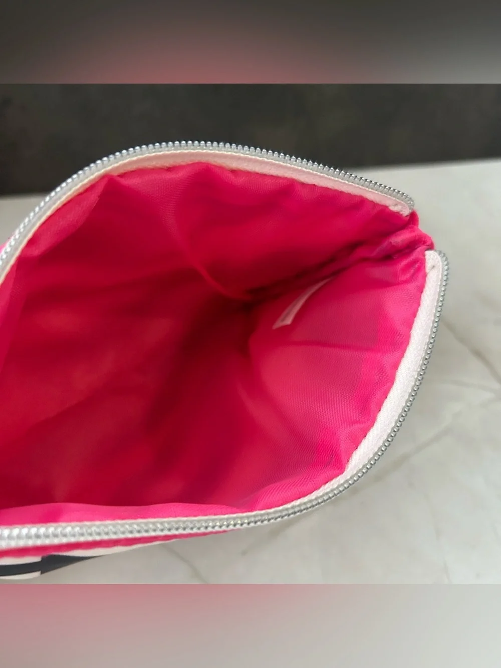 Elle Black and White Geometric Cosmetic Pouch with Pink Zipper
